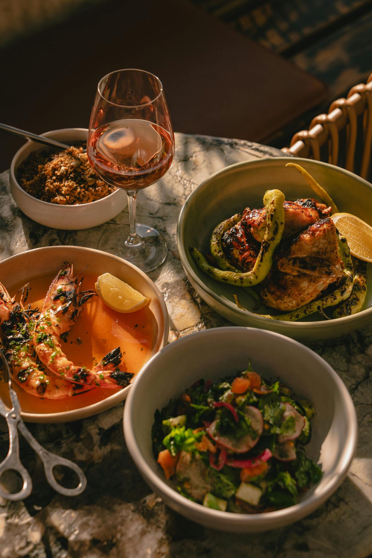 Prawns, chicken