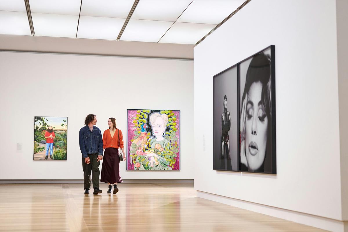 Visitors in the Gallery, featuring works by Rob McHaffie, Del Kathryn Barton and Georges Antoni