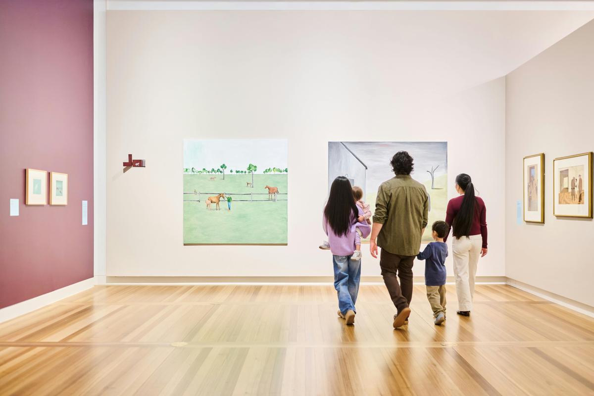 Visitors in the Portrait Gallery, featuring Noel McKenna's William Nuttall with horses in field 2023