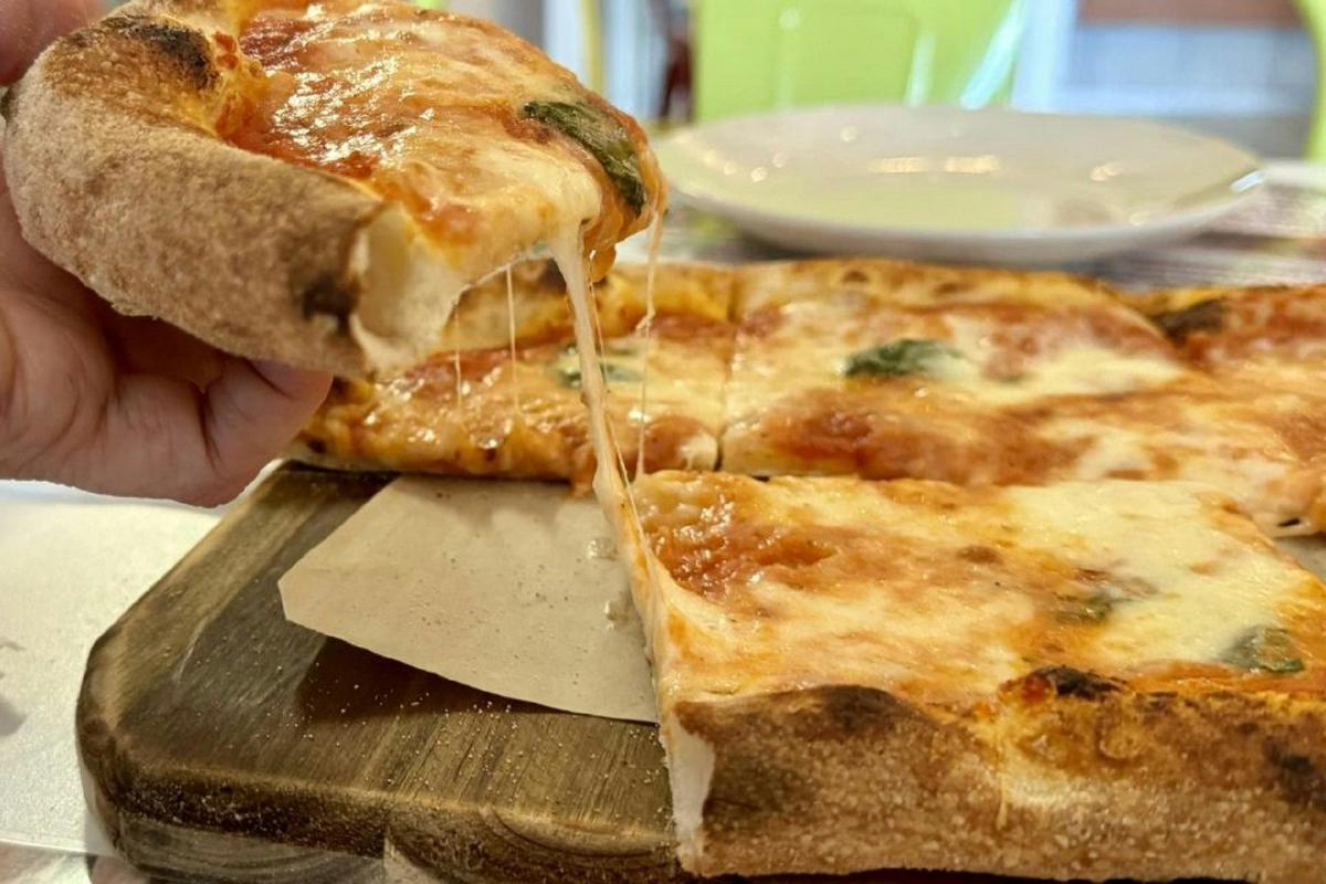 Slice of pizza with melted cheese
