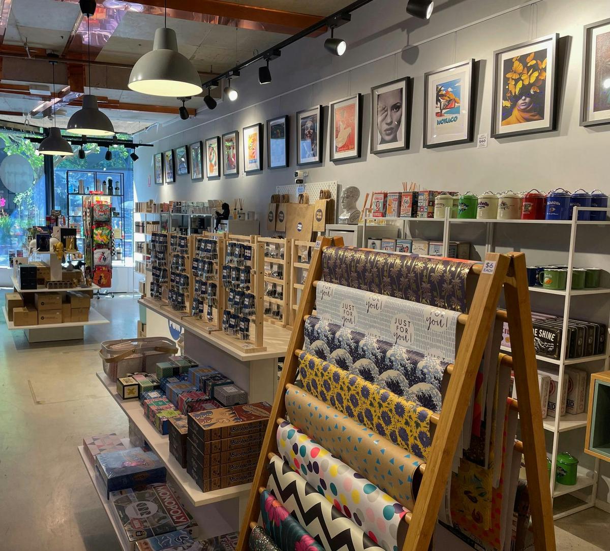 Art prints and wrapping add playful charm to Pom Pom Store’s interior.