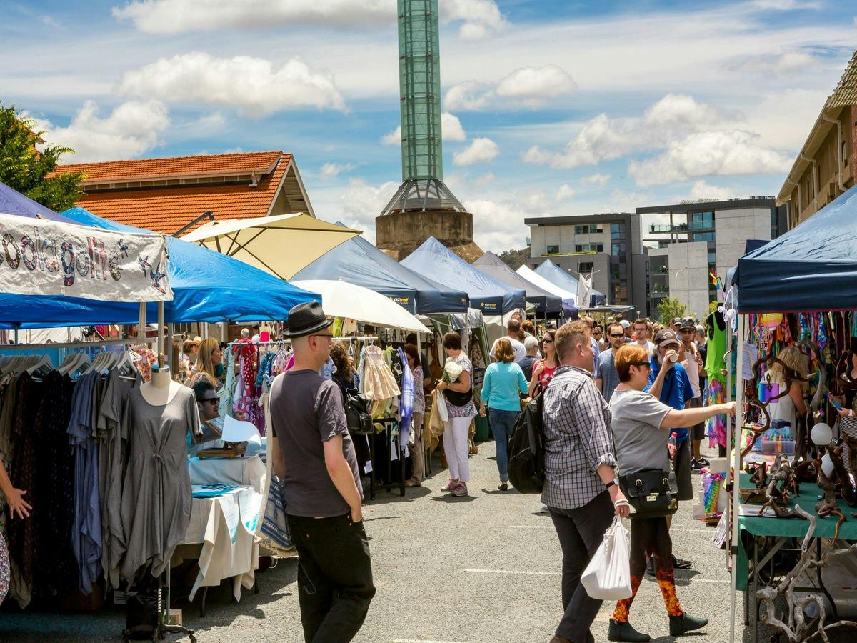 Outdoor stalls at the Old Bus Depot Markets