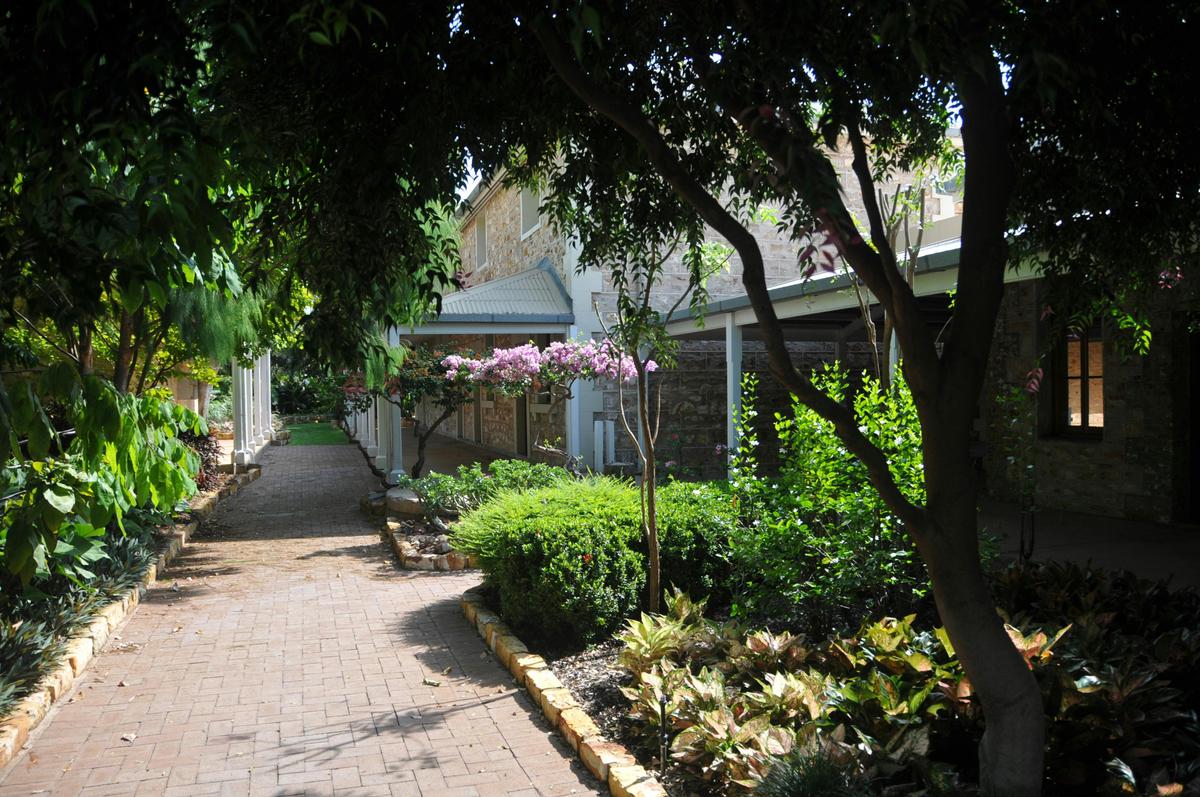 Walkway at the rear of the buildings looking east towards Smith Street.