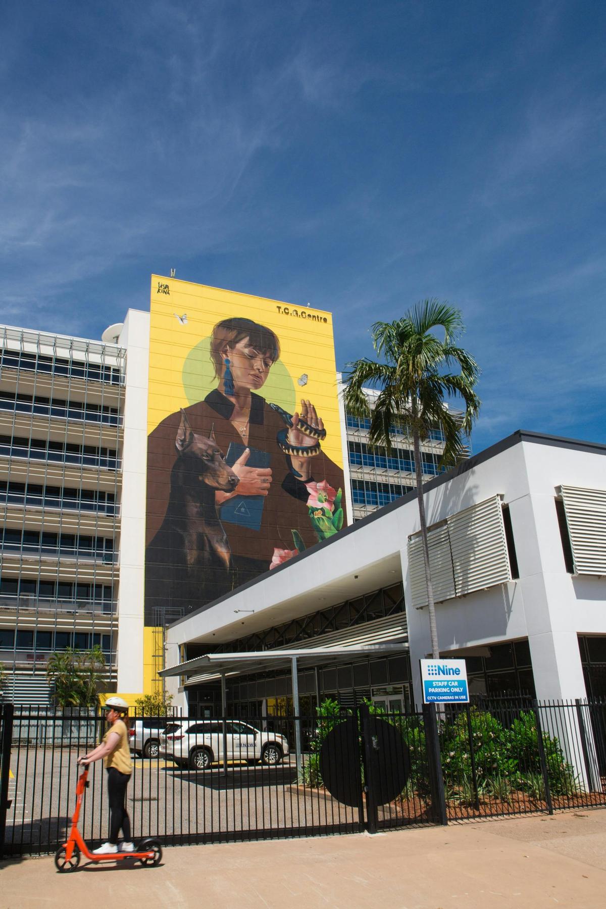 Lisa King's mega mural, a portrait of local Indigenous woman, Elsie Stuart