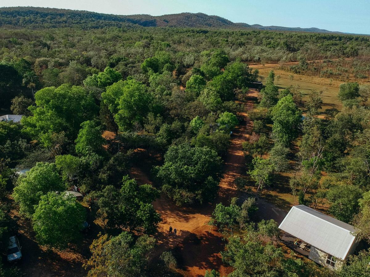 Air view of shady campgrounds