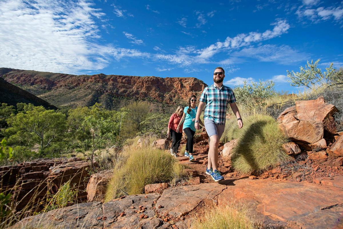 A group hiking in Trephina Gorge Nature Park