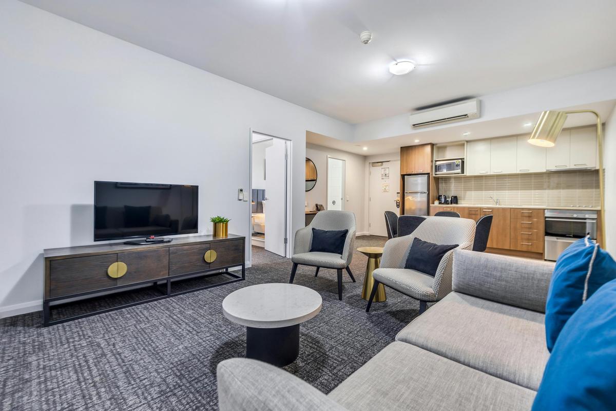 Living area and kitchen overview