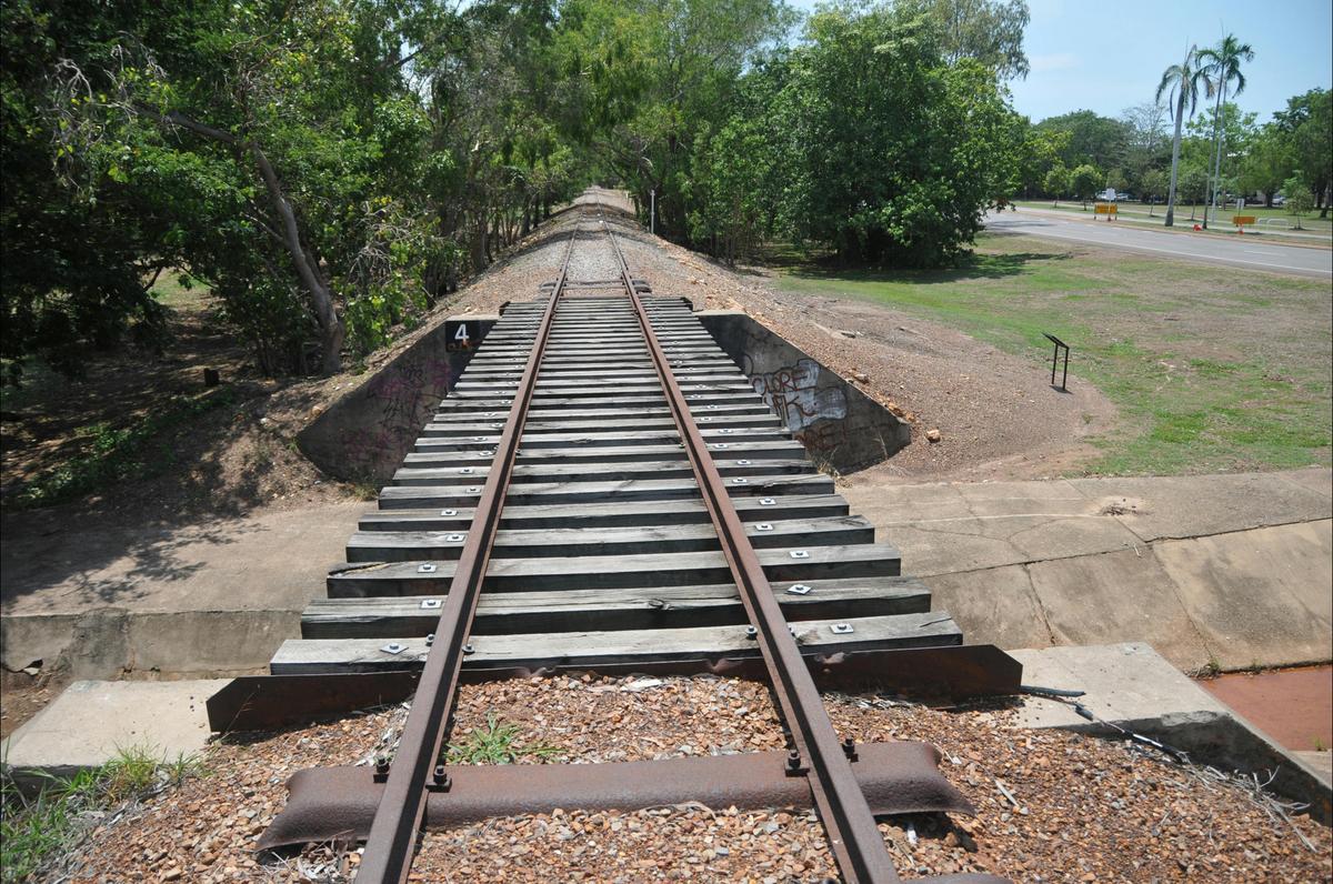 Track over a small bridge, note timber railway sleepers.