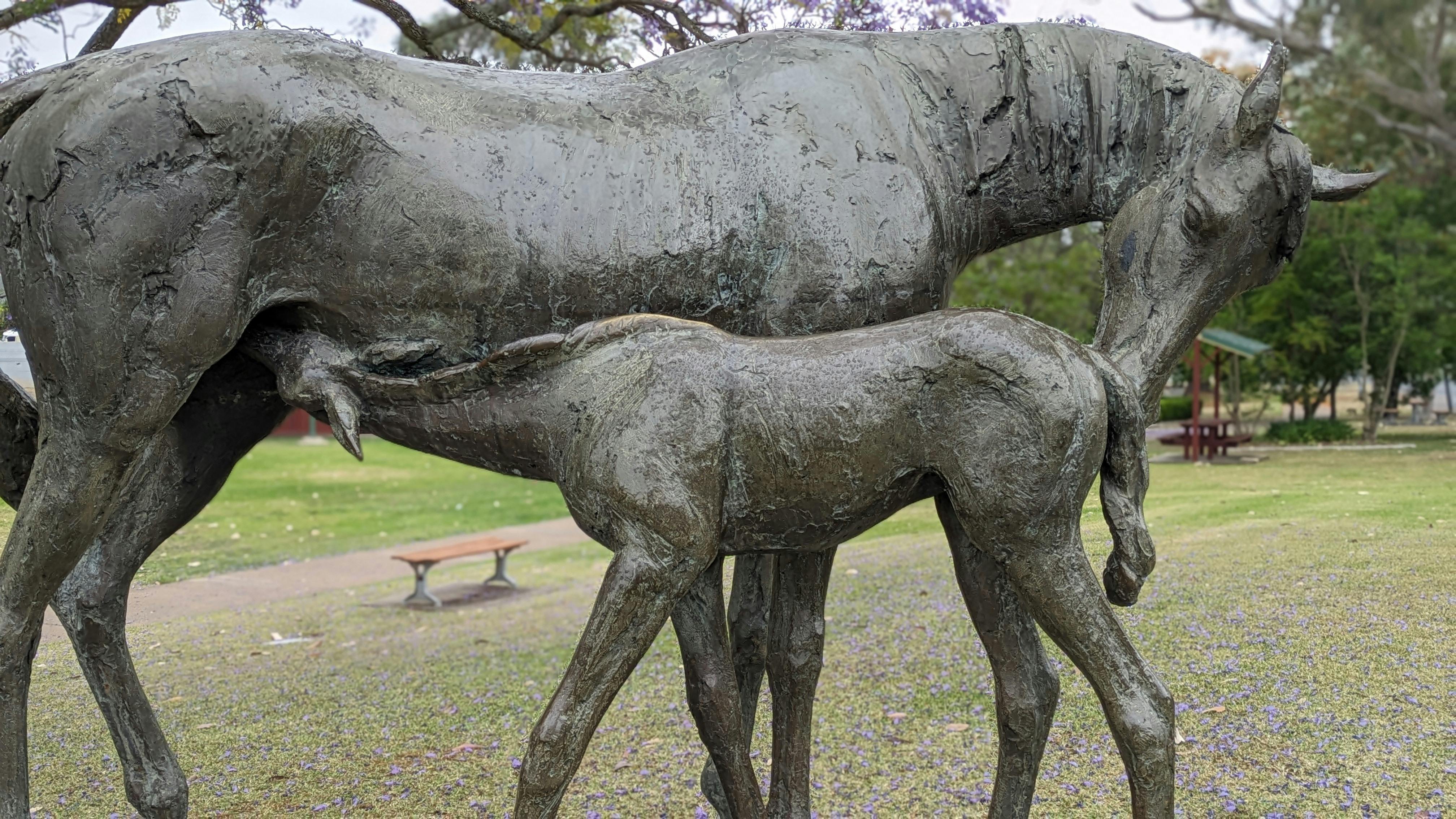 Scone Mare and Foal bronze sculpture, Scone. By Gabriel Sterk