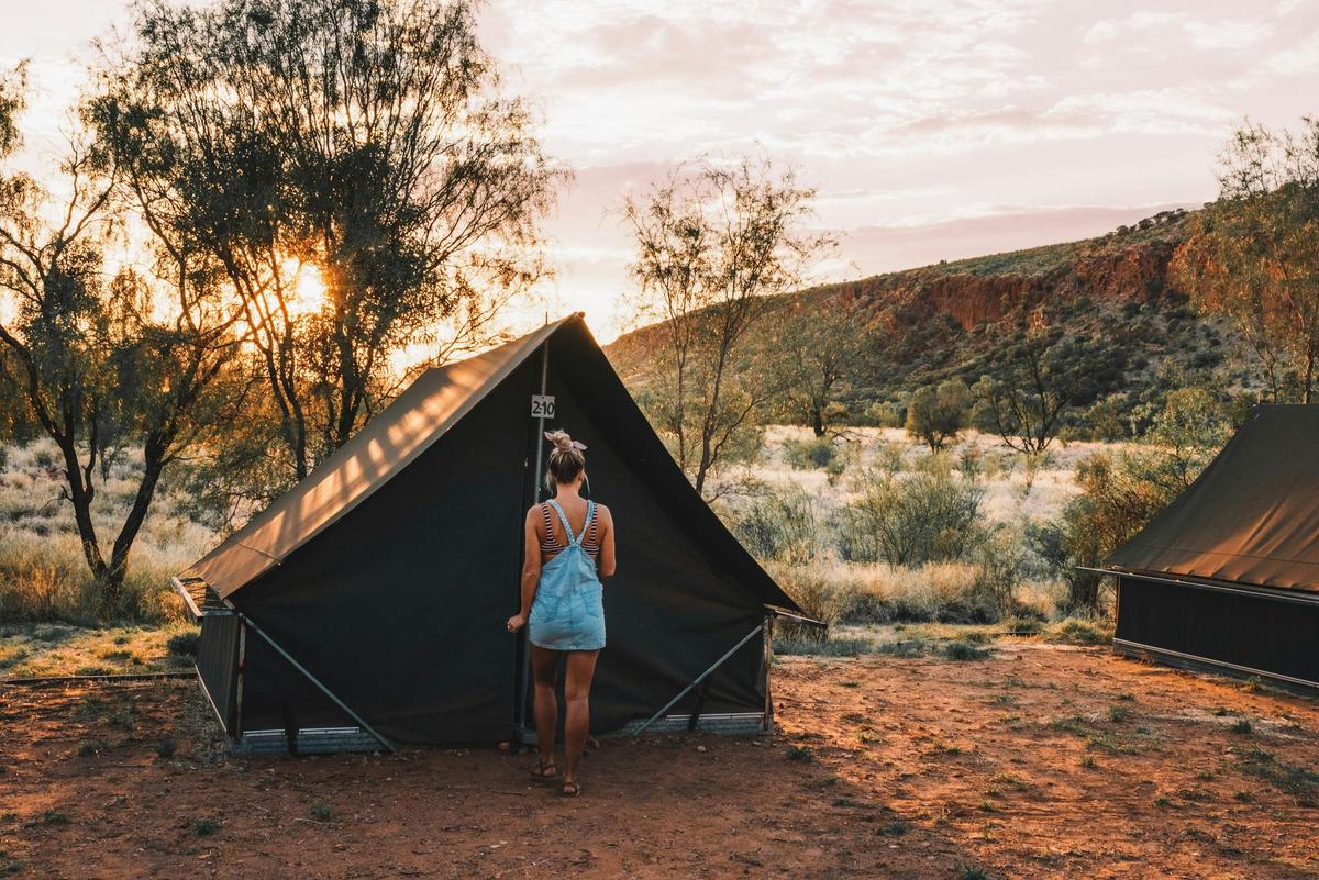 A camping tent at Glen Helen