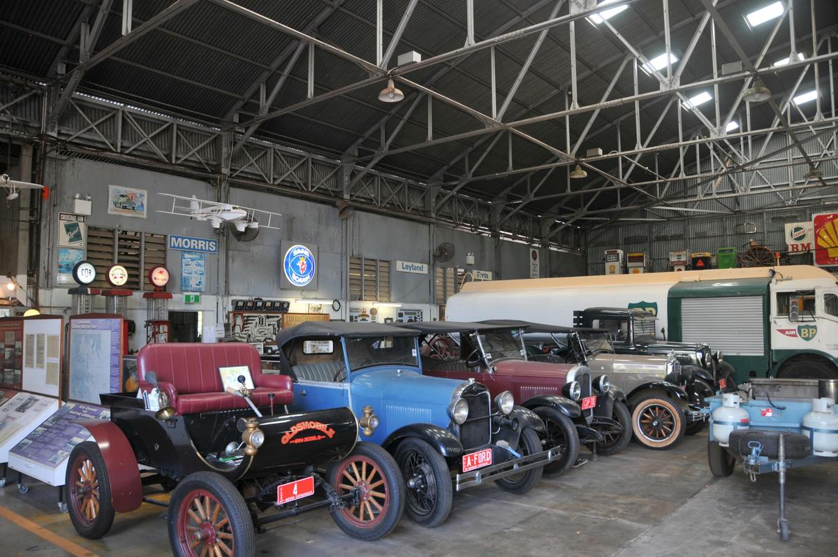 Interior of the Hangar showing the roof. The display is by the Automobile Enthusiasts Club.