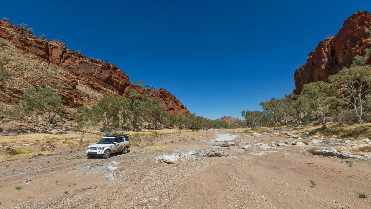 Driving up the Hale River at Ruby Gap