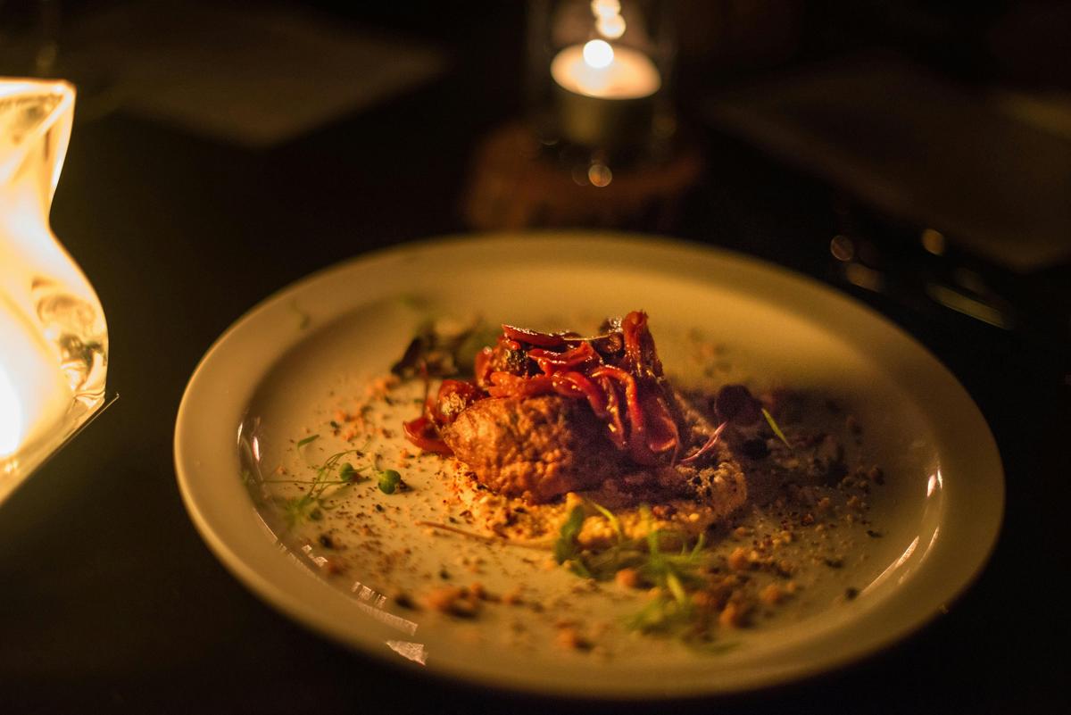 A plate of food at Under a Desert Moon at Kings Canyon Resort