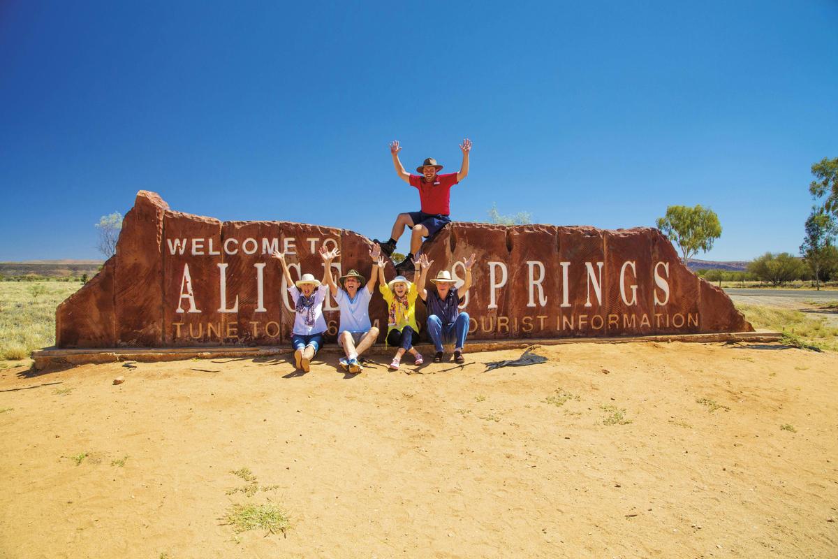 AAT Kings guide and guests in Alice Springs