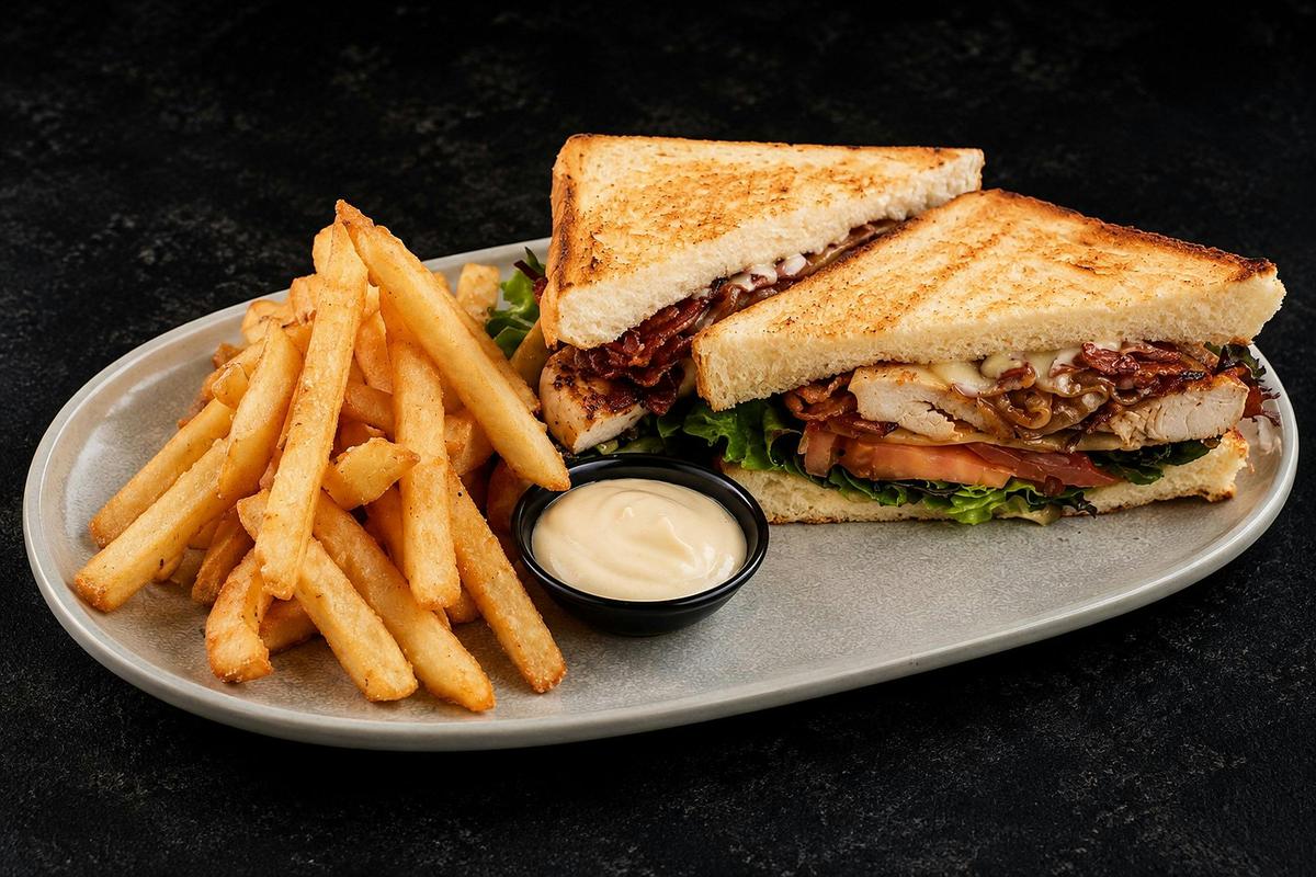 Chicken club sandwich with chips