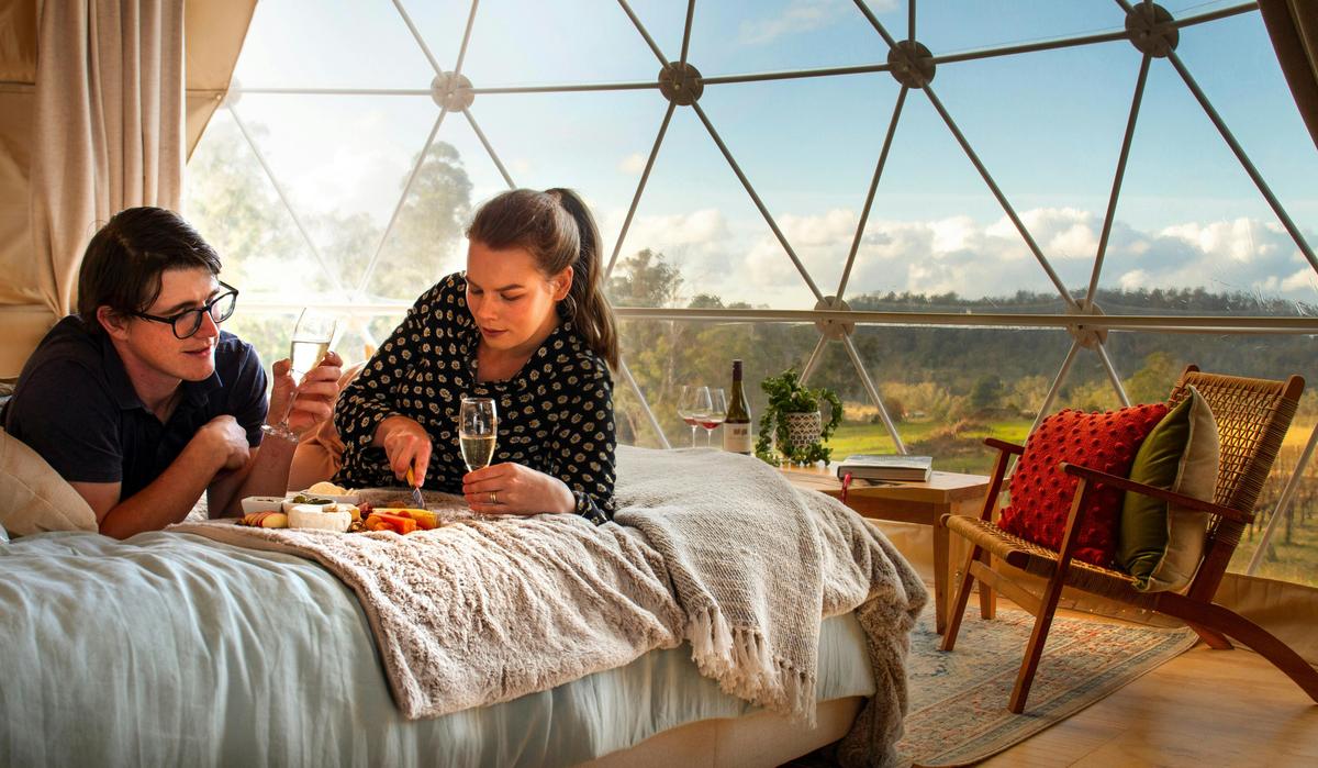 Relax in your own private dome after a hard day on the Tamar Wine Tour