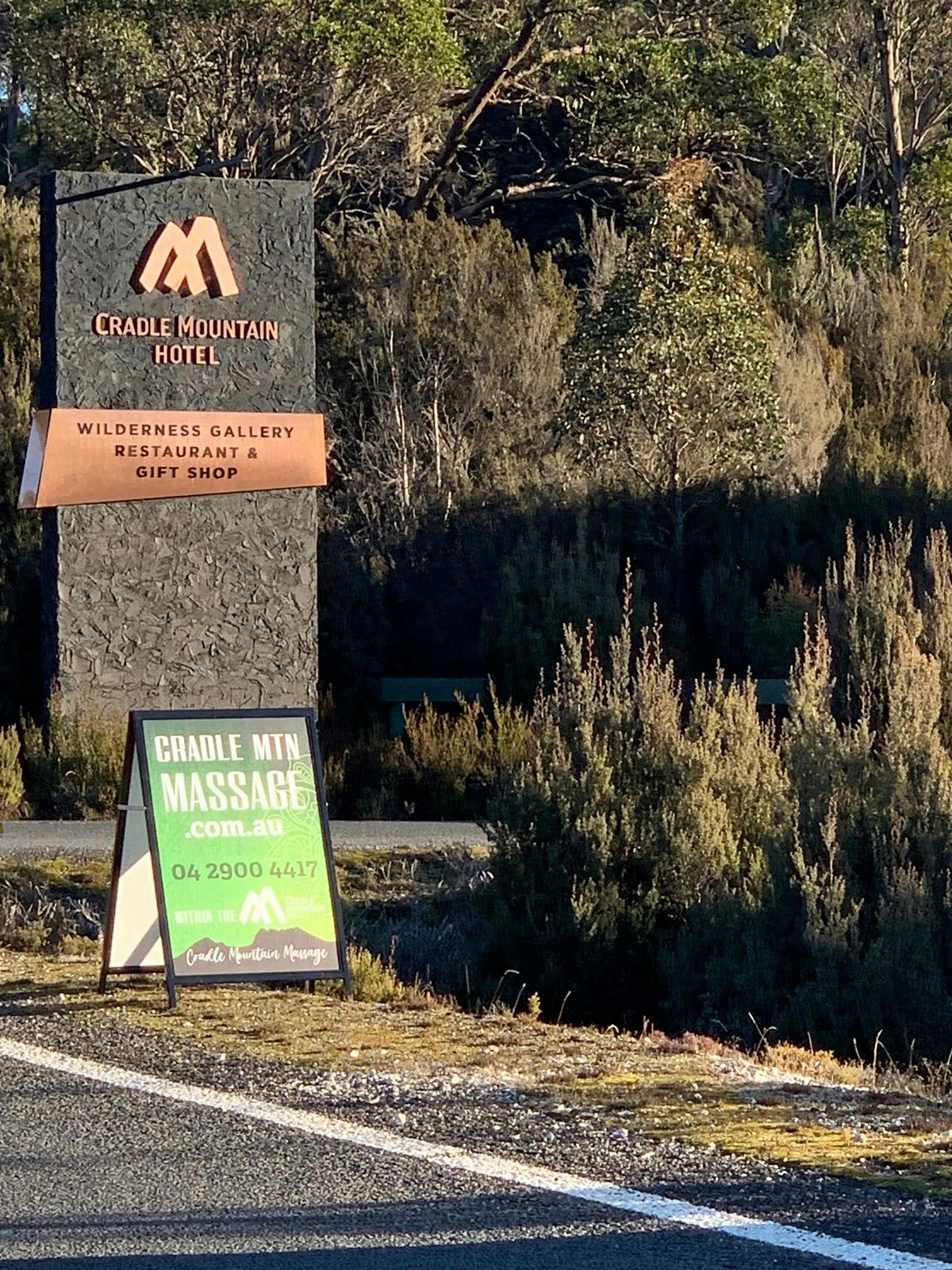 Cradle Mountain Massage - easy to spot street sign
