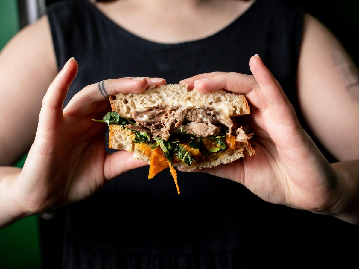 Slow cooked lamb shoulder sandwich