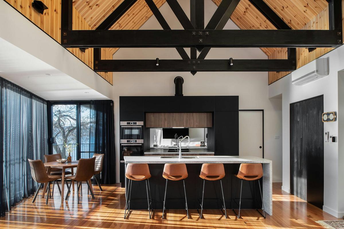 Central open plan kitchen, dining and living area