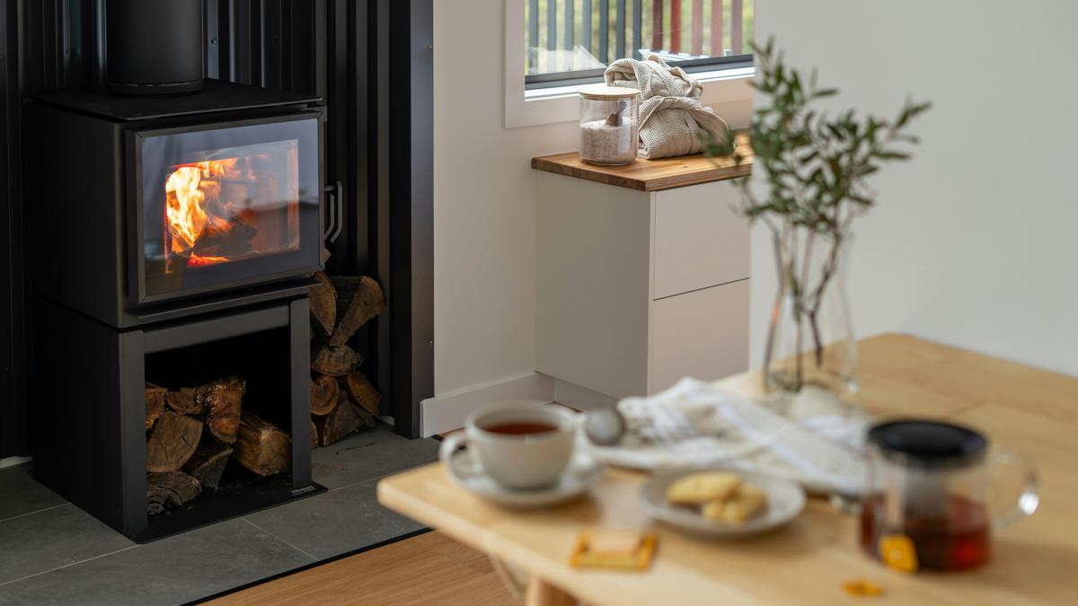 Fireplace and Afternoon Tea in Stillwater Cabin