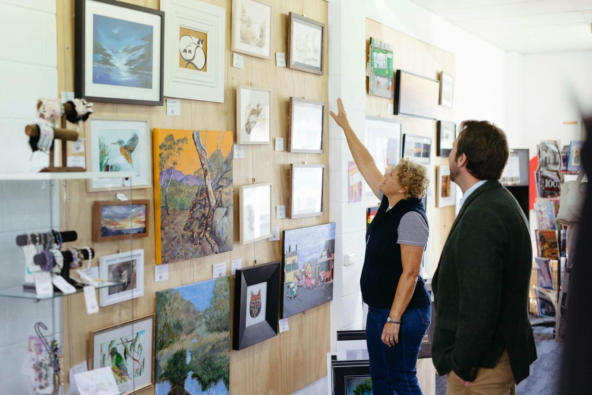 Admiring artwork