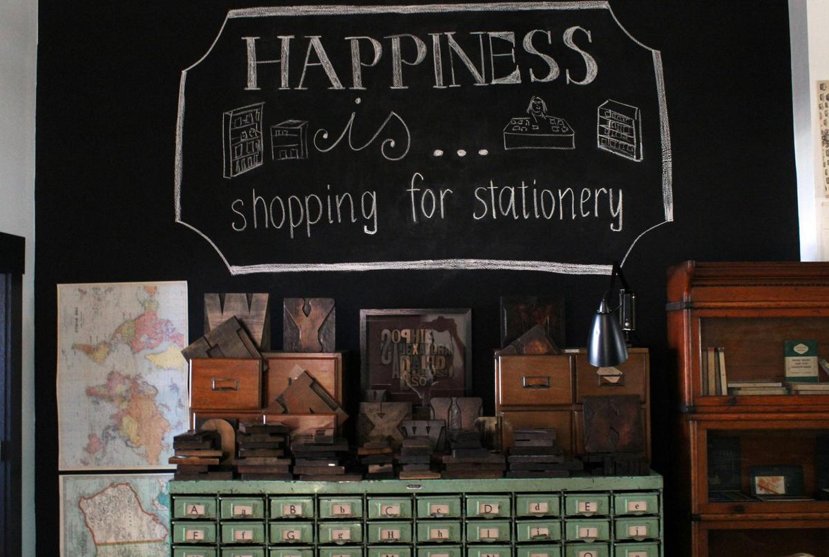 Shop interior with old wooden printing blocks