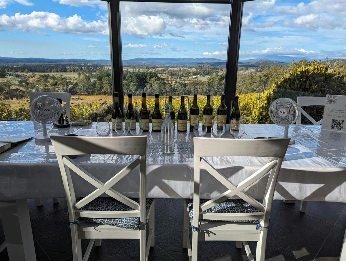 All ready for a private tasting for two in our glass room, with views over our vineyard