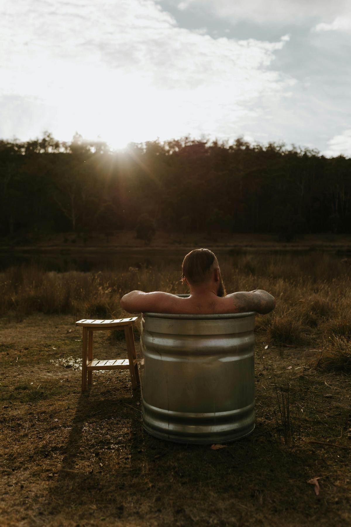 A moment of rest and cold immersion in the heart of the Tasmanian wilderness.