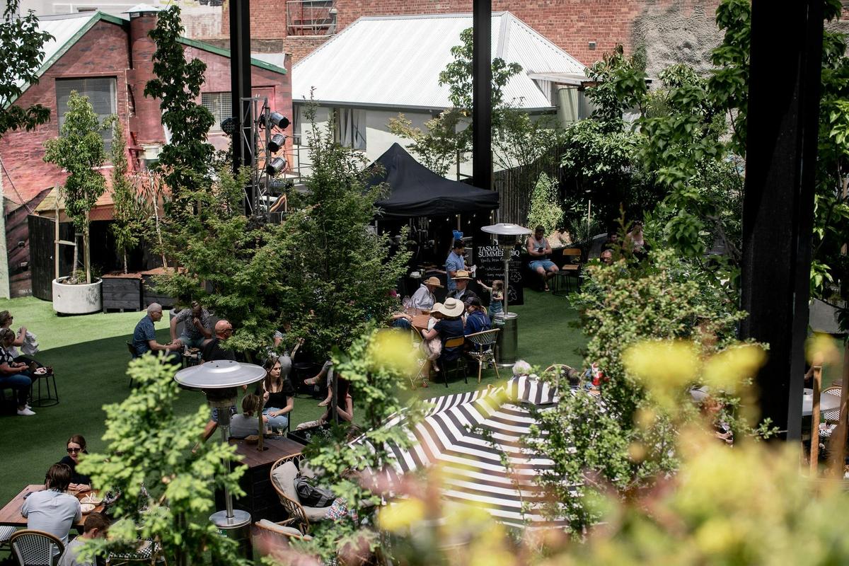 A birds eye view of the greenery in the Cathedral space