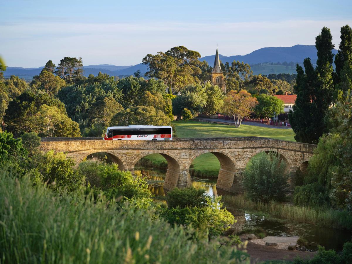 bus travelling over Ross Bridge