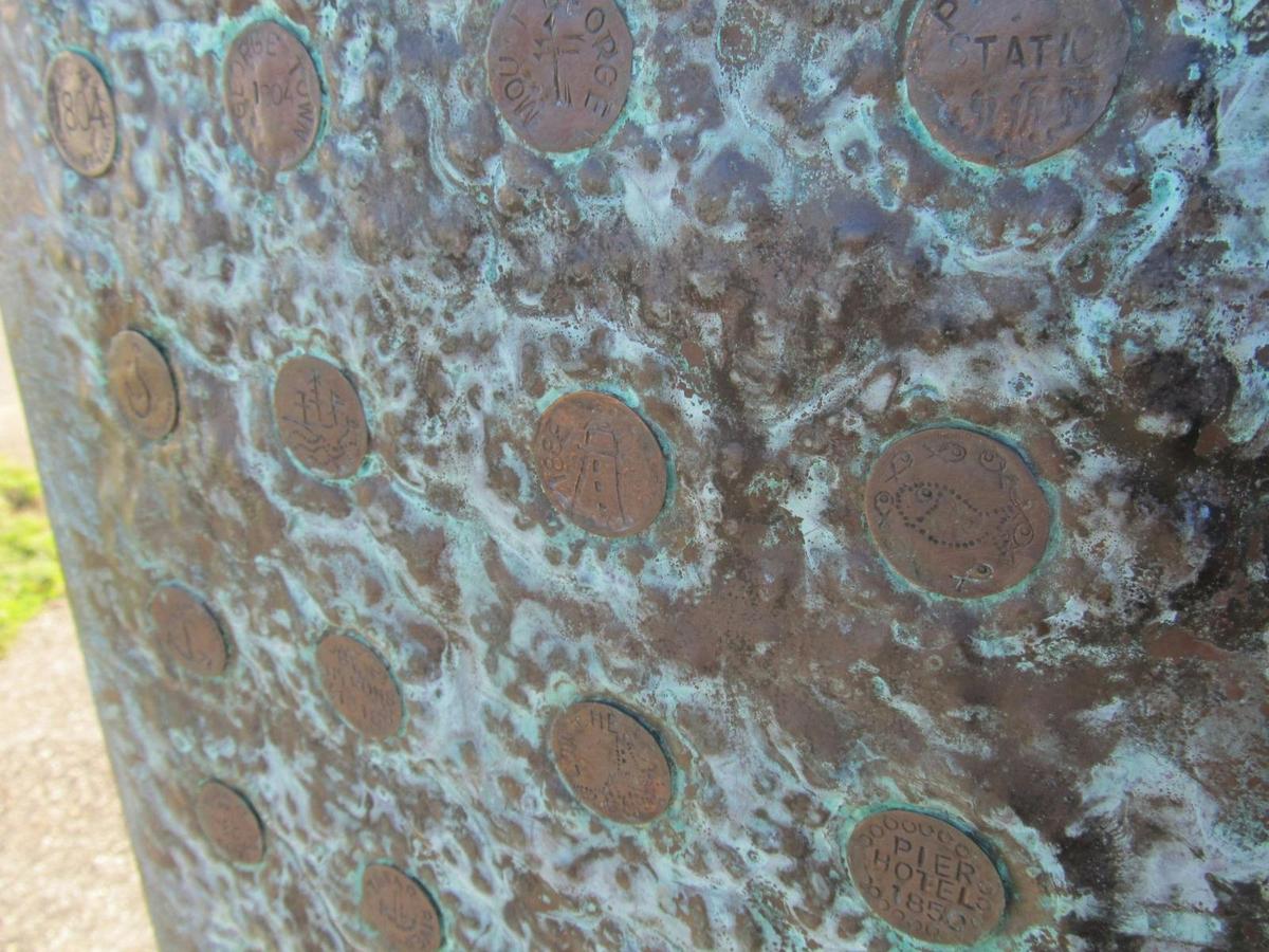 Close up of embedded copper discs