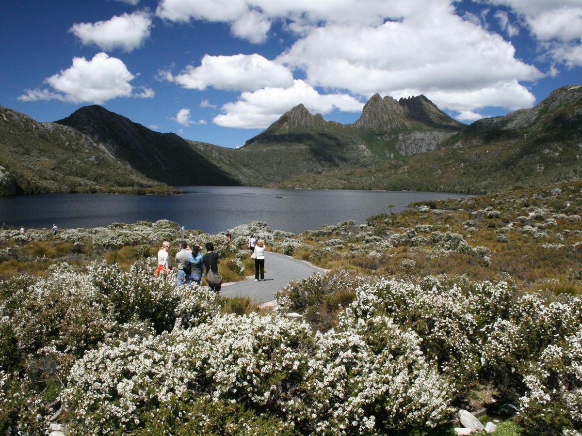 Walking the path to Dove Lake, visitors are rewarded with stunning views of Cradle Mountain.