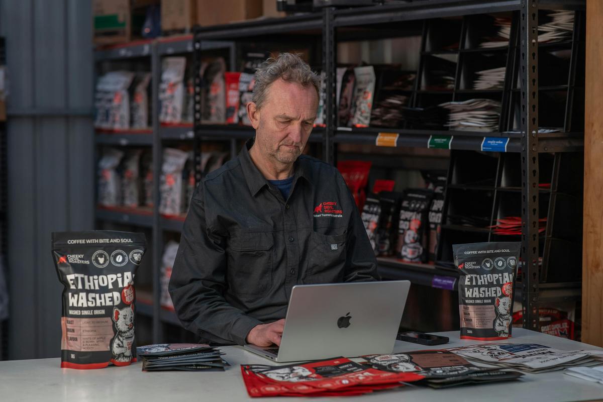 Behind the scenes at the Cheeky Devil Coffee Roasters roastery in Hobart.