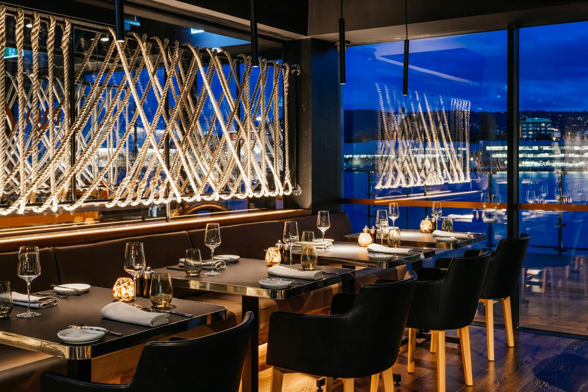 Raw, robust design elements at Old Wharf Restaurant reflecting Tasmania's early industries