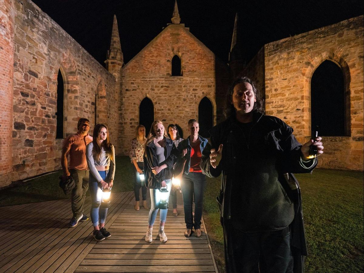 Hearing tales inside the Convict Church during a Ghost Tour