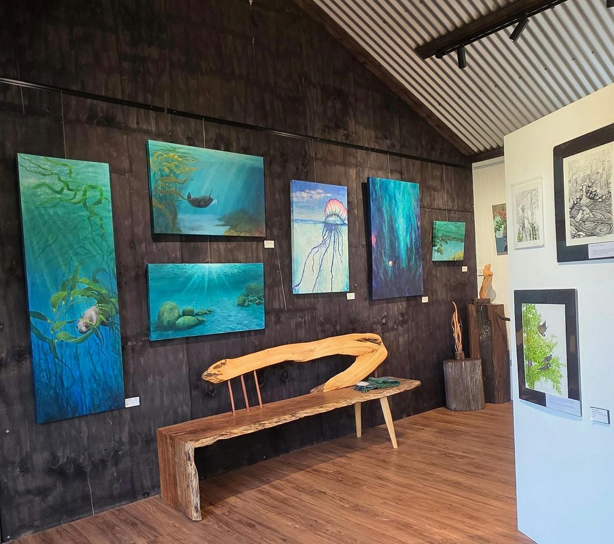 Inside Ripples Art Gallery - paintings, timber furniture, sculpture and drawings