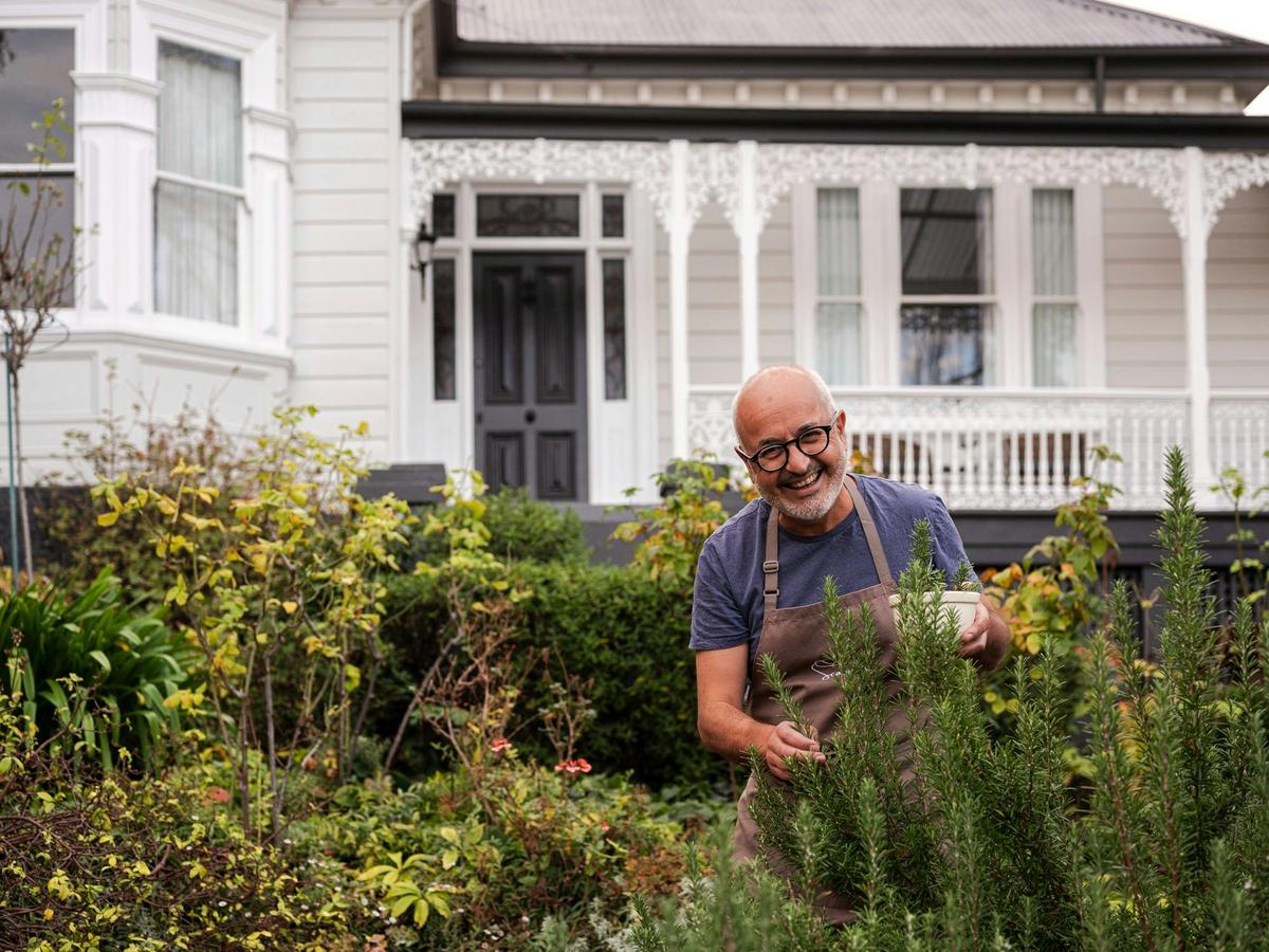 Collecting some herbs from the front garden