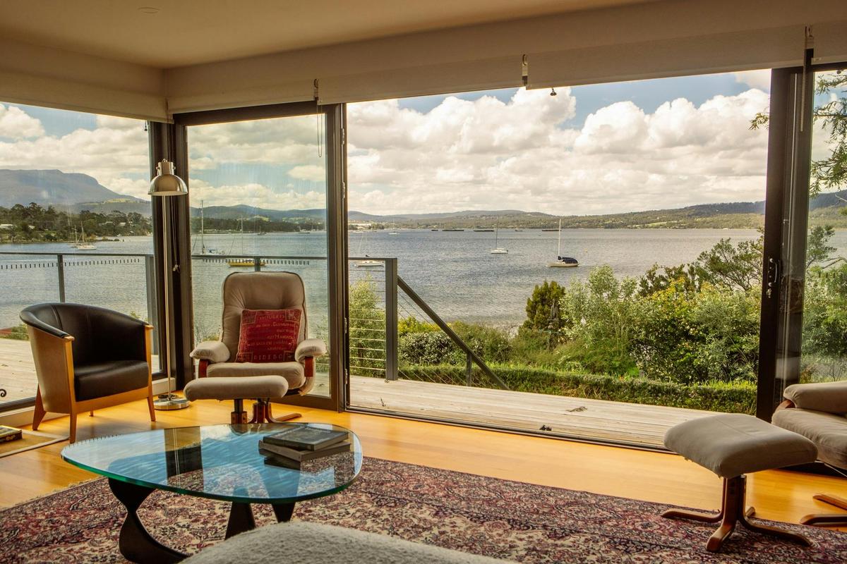 Panoramic sea and mountain view from the living room