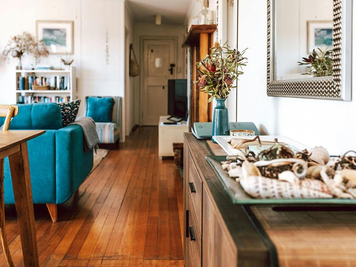 Open plan kitchen, dining, living