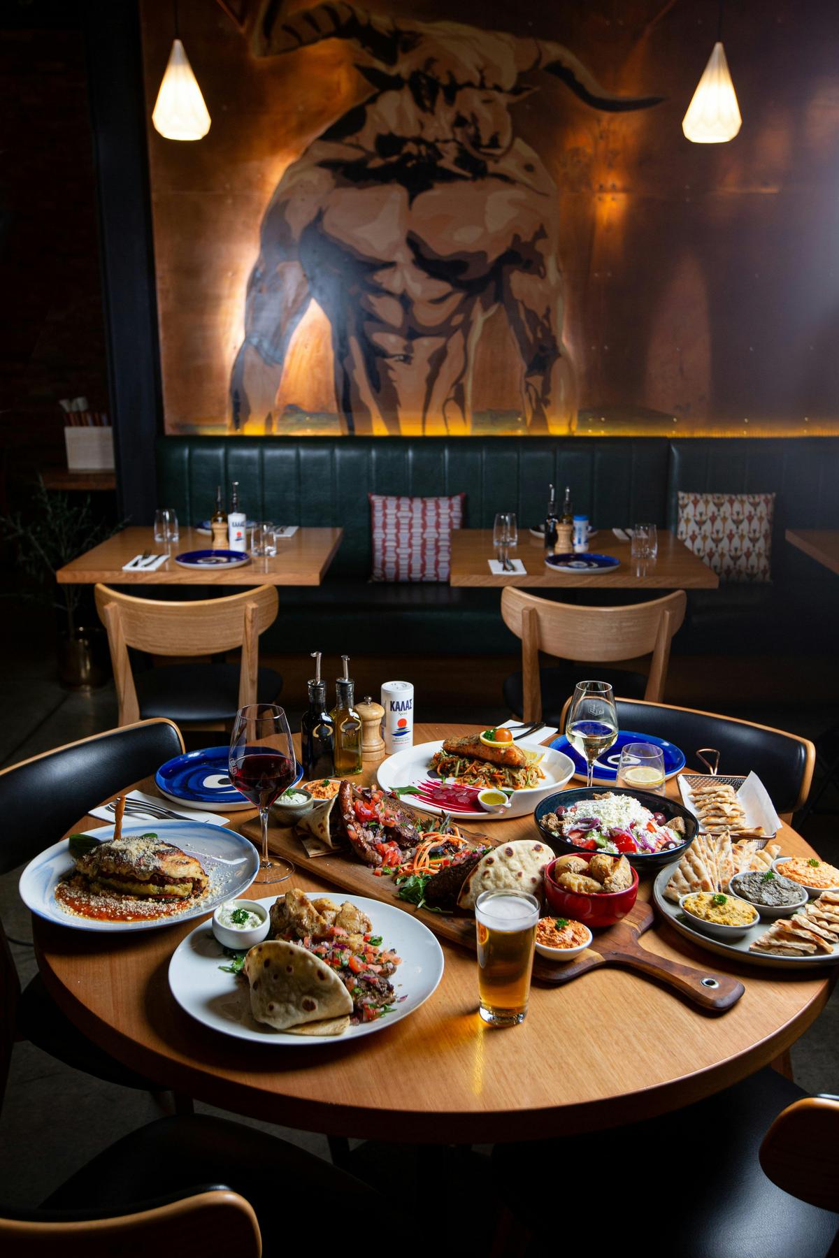A feast of signature Greek dishes at Urban Greek, featuring Tasmanian produce.