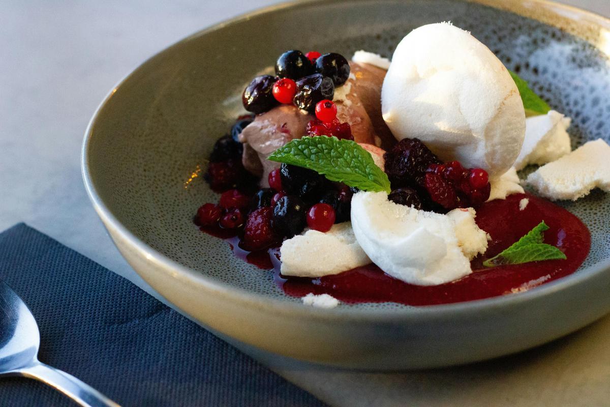 Eton Mess berry compote with meringue, and coconut mousse.