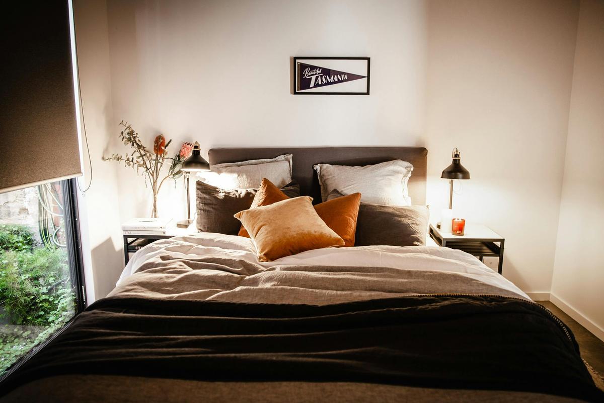 The comfortable Queen bed with quality French linen