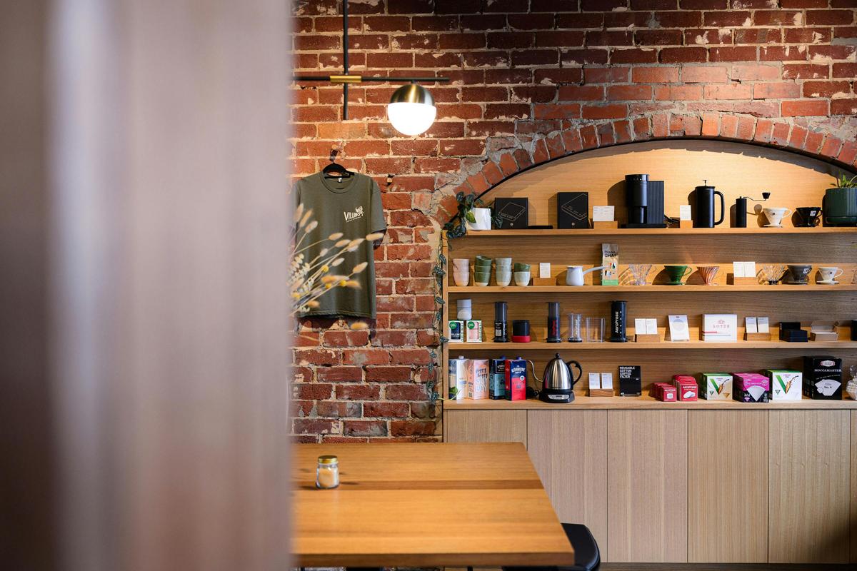 Merchandise shelf with brew gear