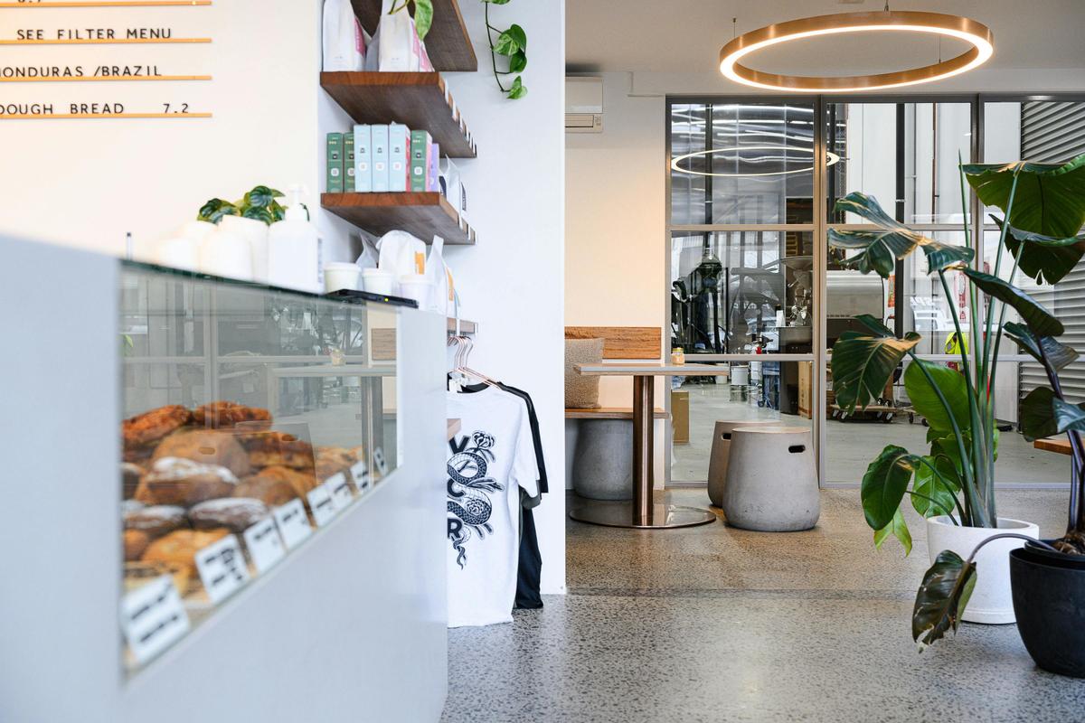 A sneak peak through the windows at Wondr. cafe to see  the Villino Coffee Roasters' roastery.