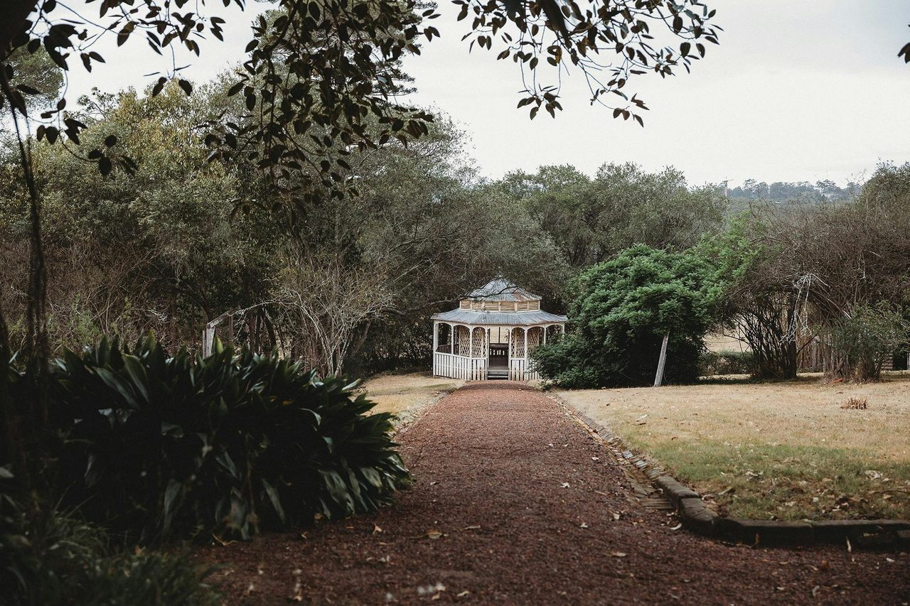 Outdoor path leading to gazebo