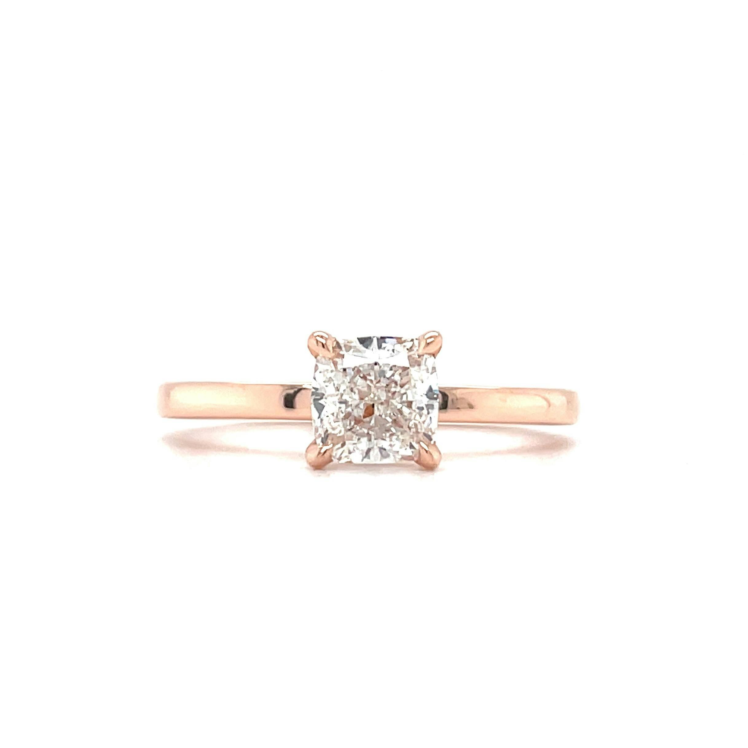 Ready to purchase rose gold engagement ring featuring 1ct cushion cut diamond