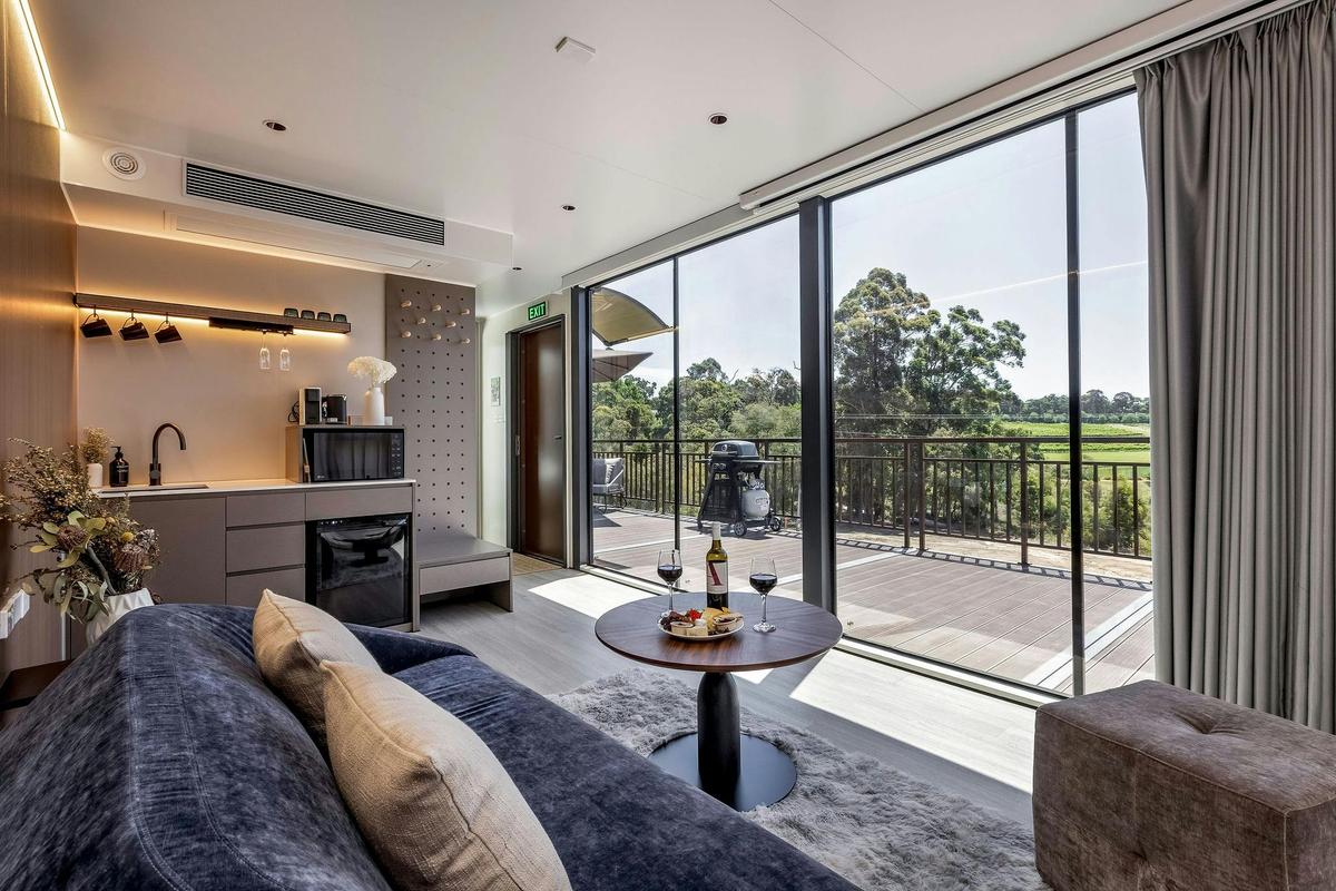 A collection of 21 modern one and two bedroom cabins set within 180 acres of Aravina Estate.