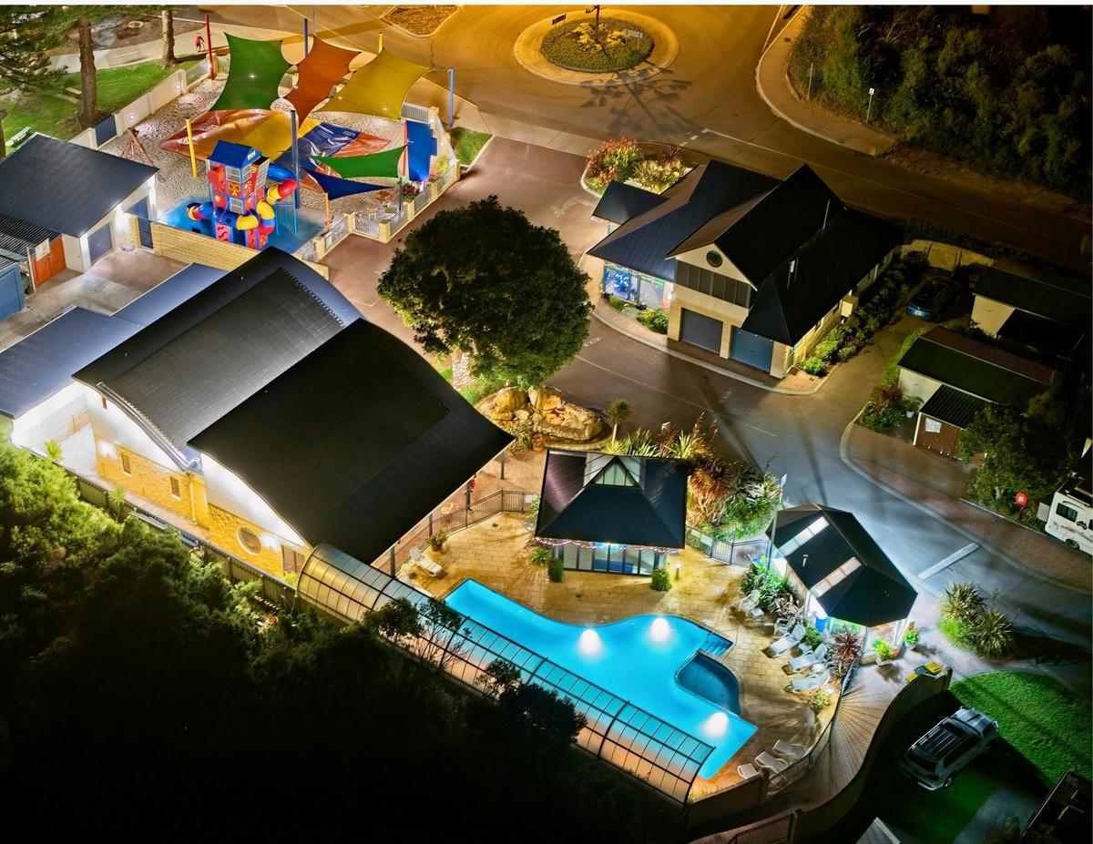 Night view over Playground and Pool
