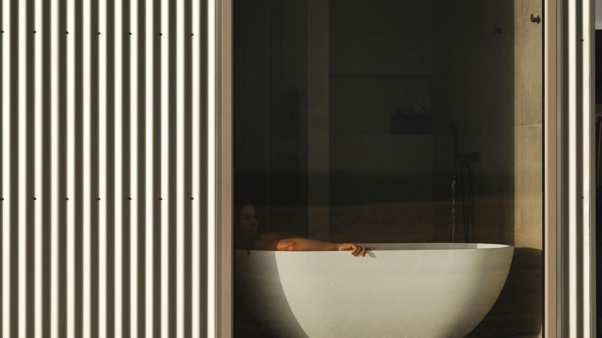 Cabin textures and bath window