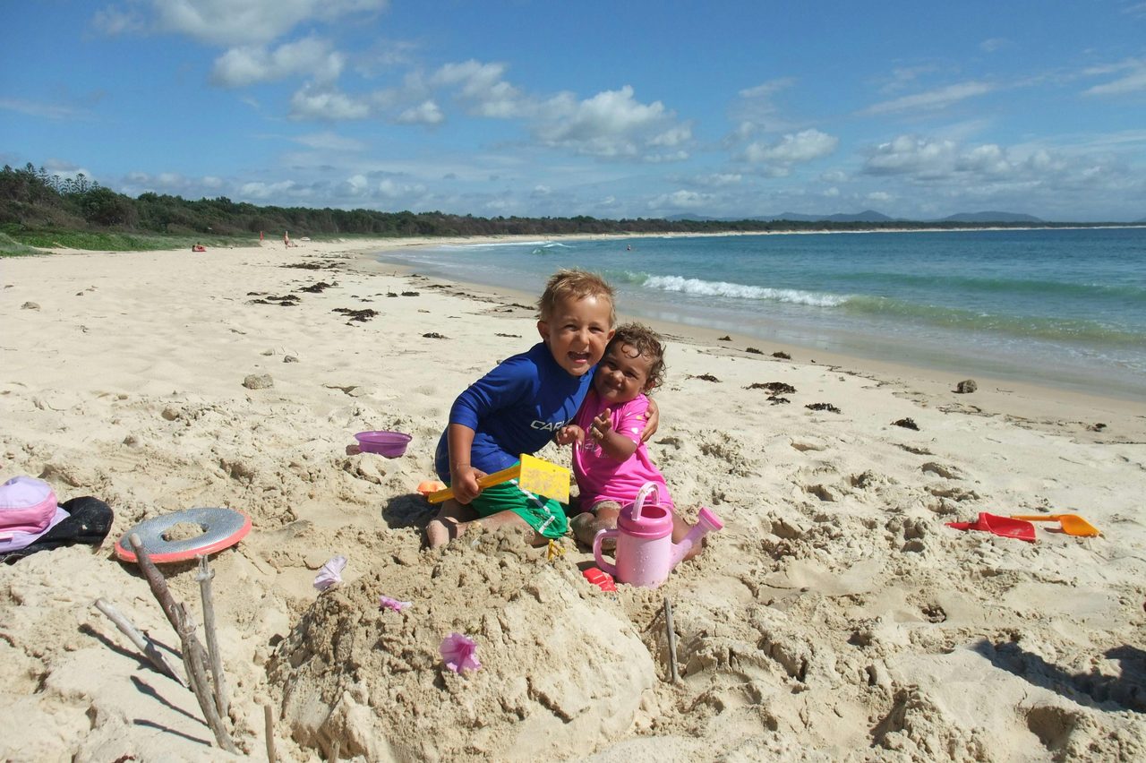 Kids on main beach at Scotts